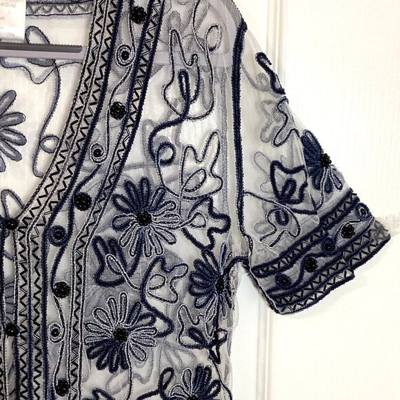 Bellessa Women's Evening Wear Sheer Short Sleeve Cardigan Beads 1960's Style - Picture 4 of 7